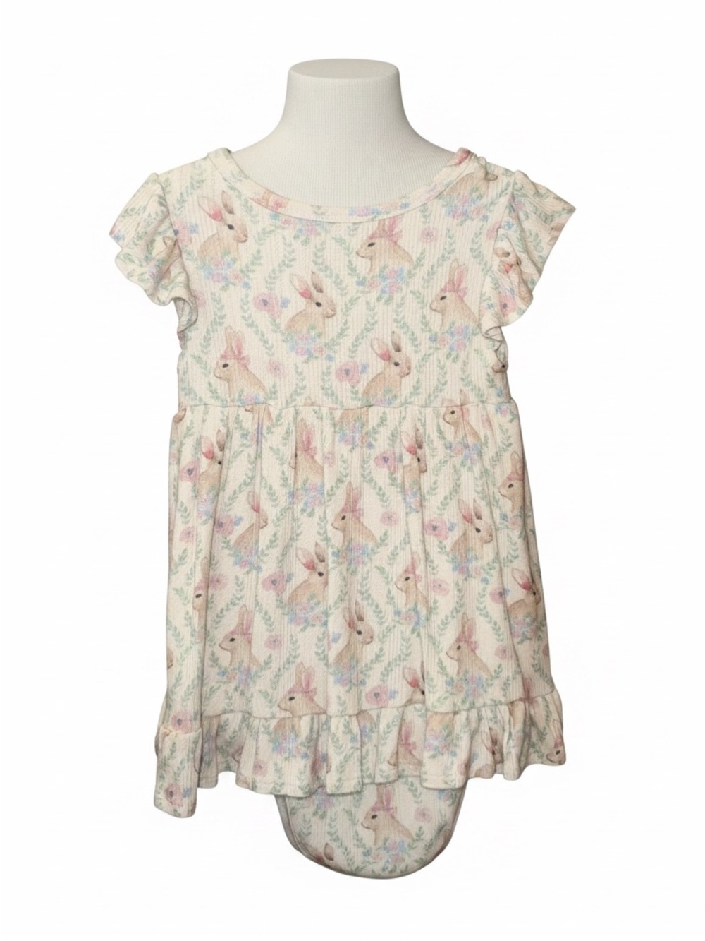 Posh Peanut Buttercup Bunny Pointelle Ruffled Dress Bodysuit - 2T